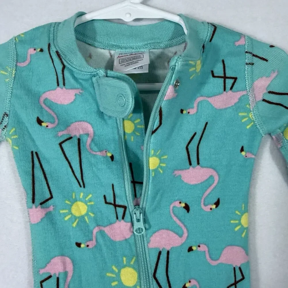 Hanna Andersson Turquoise Blue Flamingo Sunshine Zip Up Sleeper Size 70 US 6-12M
